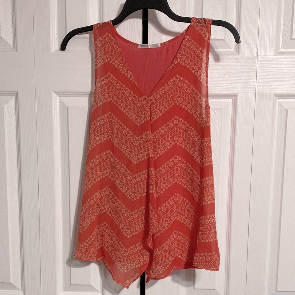 Femme by Tresics dusty orange & white tank top blouse shirt size LARGE